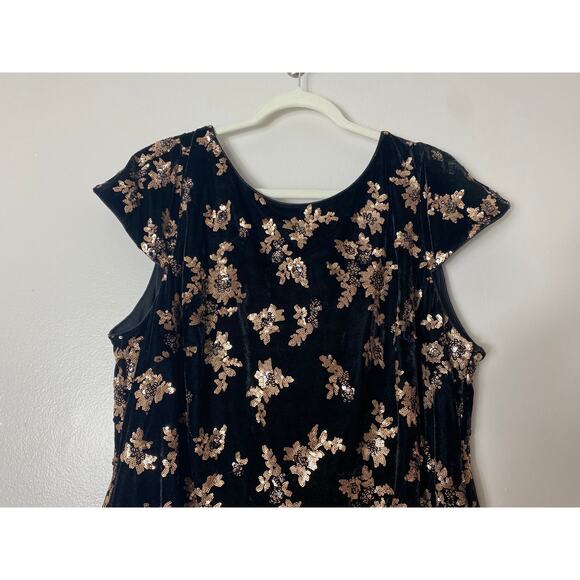 NWT CALVIN KLEIN DRESS 20W BLACK GOLD SEQUINS VELVET HOLIDAYS FESTIVE - Picture 6 of 15